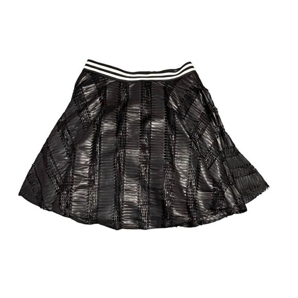 BCBGeneration Mini Skirt Size 0 Black Shine Lasercut Eyelet Back Zip NWT - Picture 1 of 10